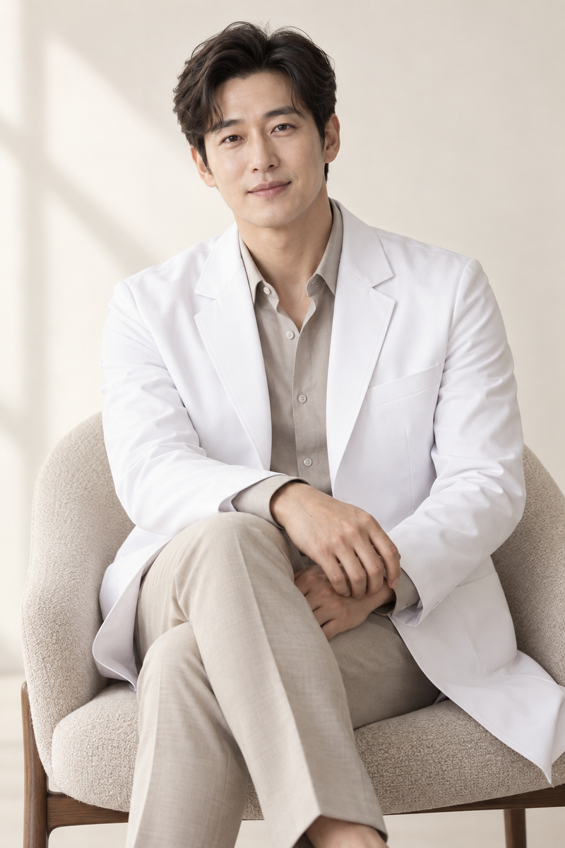 AI 생성 임시 의료진 모델 이미지. 실제 민원준 원장 사진이 아닙니다.
